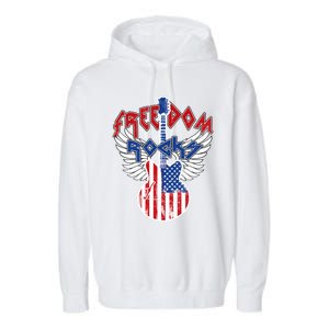 Freedom Rocks 4th Of July Patriotic Usa Flag Rock Guitar Gift Garment-Dyed Fleece Hoodie