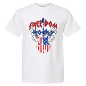 Freedom Rocks 4th Of July Patriotic Usa Flag Rock Guitar Gift Garment-Dyed Heavyweight T-Shirt