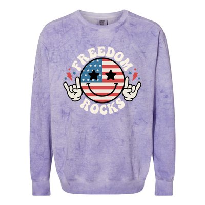 Freedom Rocks 4th Of July America Flag Retro Great Gift Colorblast Crewneck Sweatshirt