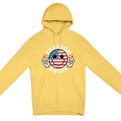 Freedom Rocks 4th Of July America Flag Retro Great Gift Premium Pullover Hoodie