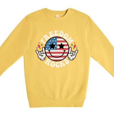 Freedom Rocks 4th Of July America Flag Retro Great Gift Premium Crewneck Sweatshirt