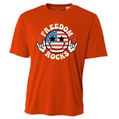 Freedom Rocks 4th Of July America Flag Retro Great Gift Cooling Performance Crew T-Shirt