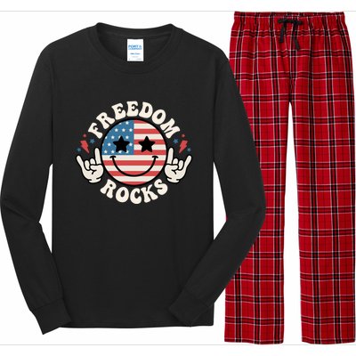 Freedom Rocks 4th Of July America Flag Retro Great Gift Long Sleeve Pajama Set