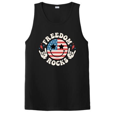 Freedom Rocks 4th Of July America Flag Retro Great Gift PosiCharge Competitor Tank