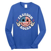 Freedom Rocks 4th Of July America Flag Retro Great Gift Long Sleeve Shirt