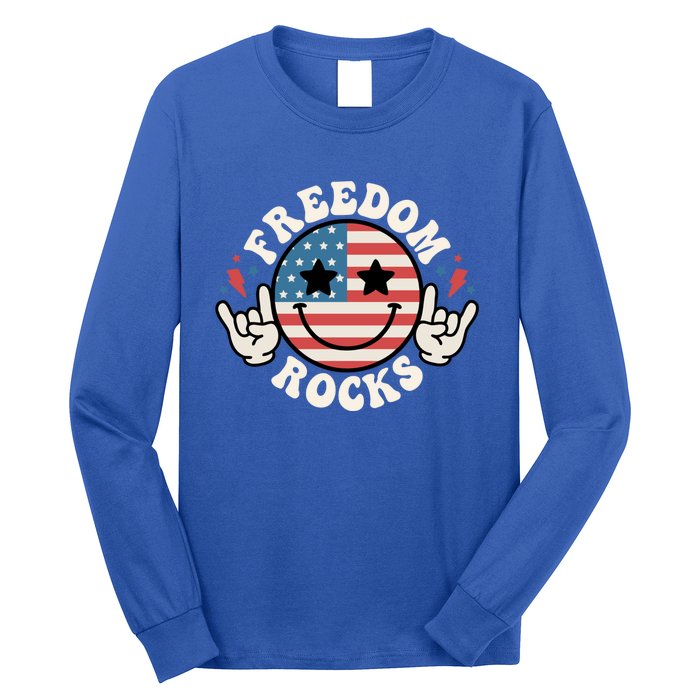 Freedom Rocks 4th Of July America Flag Retro Great Gift Long Sleeve Shirt