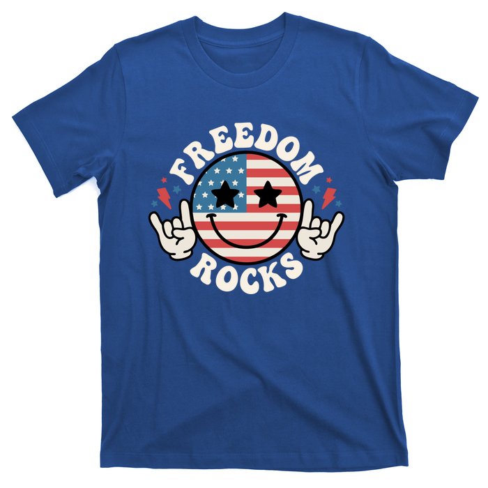 Freedom Rocks 4th Of July America Flag Retro Great Gift T-Shirt