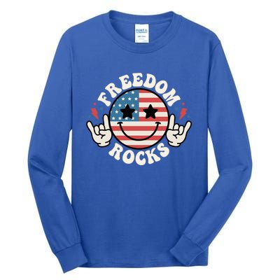 Freedom Rocks 4th Of July America Flag Retro Great Gift Tall Long Sleeve T-Shirt