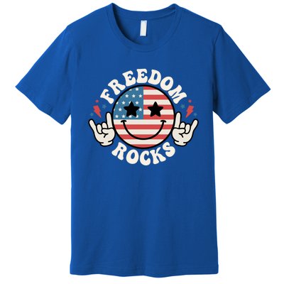 Freedom Rocks 4th Of July America Flag Retro Great Gift Premium T-Shirt