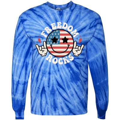 Freedom Rocks 4th Of July America Flag Retro Great Gift Tie-Dye Long Sleeve Shirt