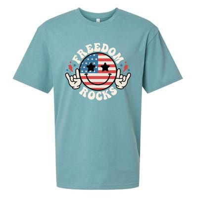 Freedom Rocks 4th Of July America Flag Retro Great Gift Sueded Cloud Jersey T-Shirt