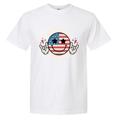 Freedom Rocks 4th Of July America Flag Retro Great Gift Garment-Dyed Heavyweight T-Shirt