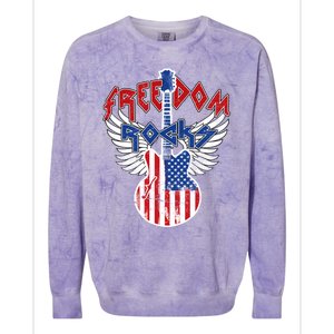 Freedom Rocks 4th Of July Patriotic Usa Flag Rock Guitar Meaningful Gift Colorblast Crewneck Sweatshirt