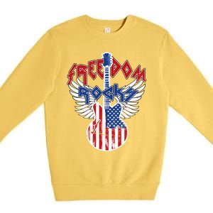 Freedom Rocks 4th Of July Patriotic Usa Flag Rock Guitar Meaningful Gift Premium Crewneck Sweatshirt