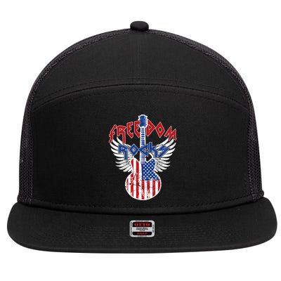 Freedom Rocks 4th Of July Patriotic Usa Flag Rock Guitar Meaningful Gift 7 Panel Mesh Trucker Snapback Hat