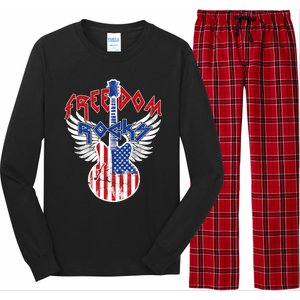 Freedom Rocks 4th Of July Patriotic Usa Flag Rock Guitar Meaningful Gift Long Sleeve Pajama Set