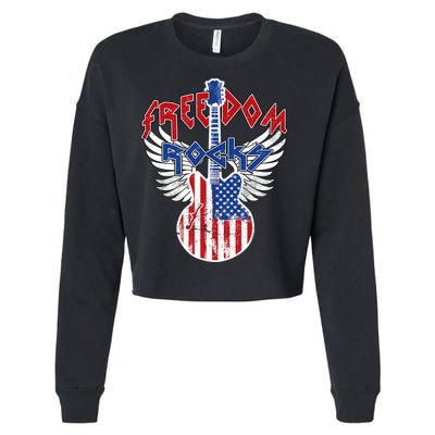 Freedom Rocks 4th Of July Patriotic Usa Flag Rock Guitar Meaningful Gift Cropped Pullover Crew