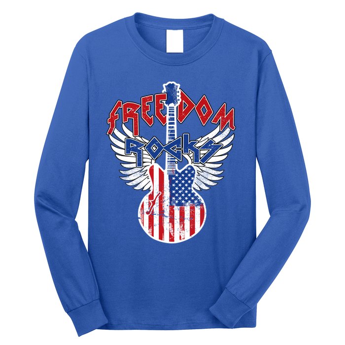 Freedom Rocks 4th Of July Patriotic Usa Flag Rock Guitar Meaningful Gift Long Sleeve Shirt