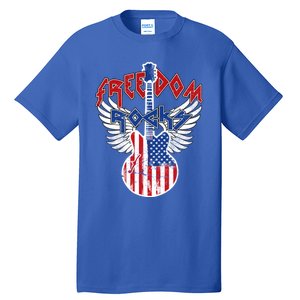 Freedom Rocks 4th Of July Patriotic Usa Flag Rock Guitar Meaningful Gift Tall T-Shirt