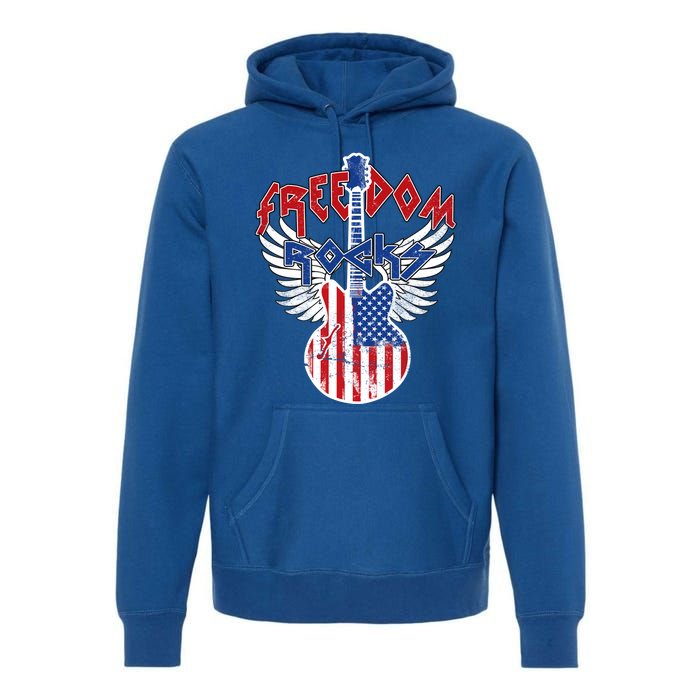 Freedom Rocks 4th Of July Patriotic Usa Flag Rock Guitar Meaningful Gift Premium Hoodie