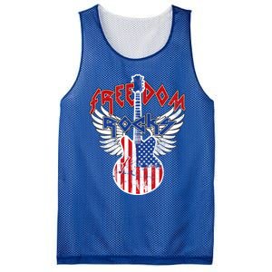 Freedom Rocks 4th Of July Patriotic Usa Flag Rock Guitar Meaningful Gift Mesh Reversible Basketball Jersey Tank