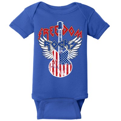 Freedom Rocks 4th Of July Patriotic Usa Flag Rock Guitar Meaningful Gift Baby Bodysuit