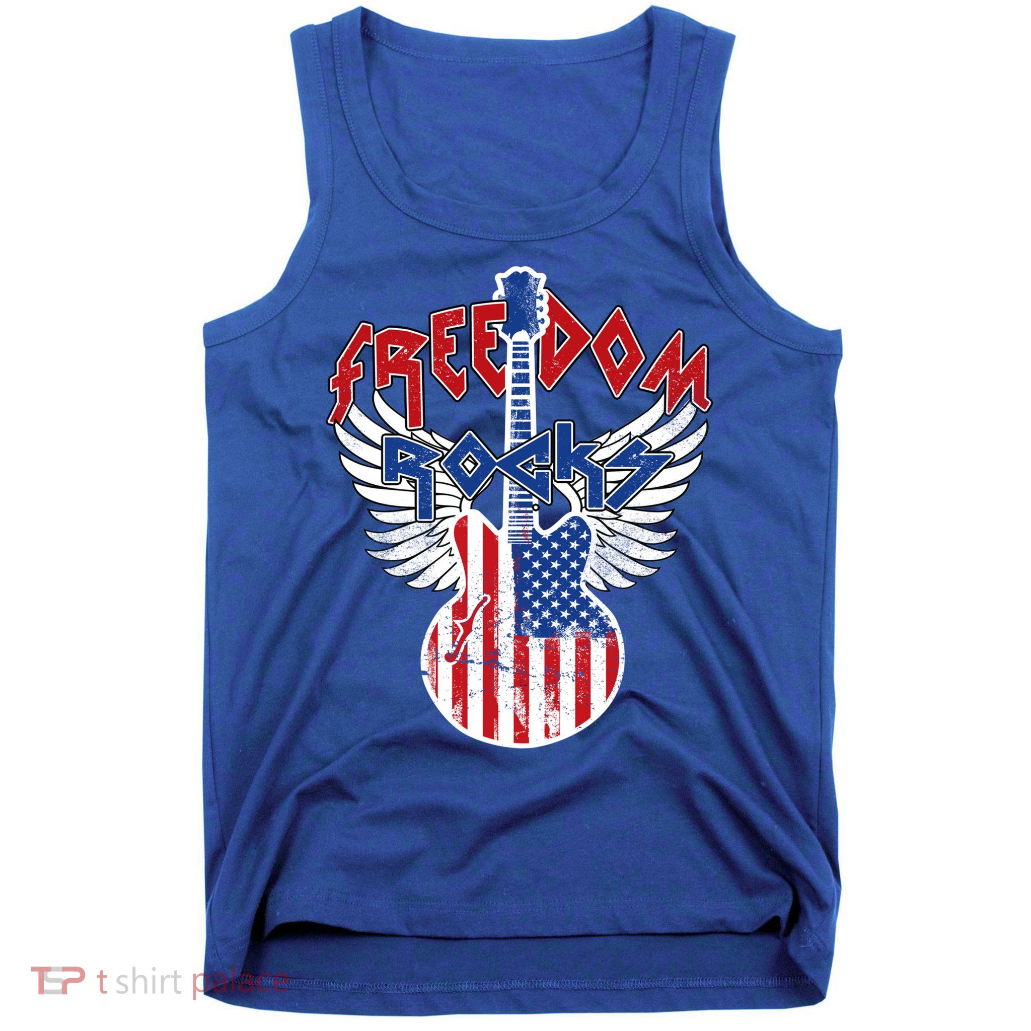 Freedom Rocks 4th Of July Patriotic Usa Flag Rock Guitar Meaningful Gift Tank Top