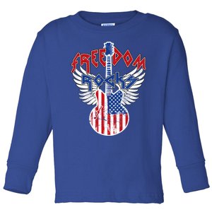 Freedom Rocks 4th Of July Patriotic Usa Flag Rock Guitar Meaningful Gift Toddler Long Sleeve Shirt