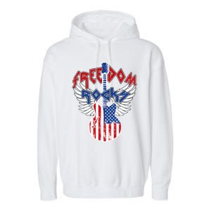 Freedom Rocks 4th Of July Patriotic Usa Flag Rock Guitar Meaningful Gift Garment-Dyed Fleece Hoodie