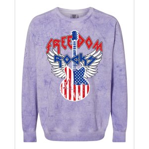 Freedom Rocks 4th Of July Patriotic Usa Flag Rock Guitar Colorblast Crewneck Sweatshirt