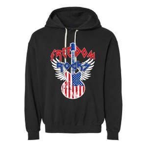 Freedom Rocks 4th Of July Patriotic Usa Flag Rock Guitar Garment-Dyed Fleece Hoodie