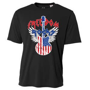 Freedom Rocks 4th Of July Patriotic Usa Flag Rock Guitar Cooling Performance Crew T-Shirt