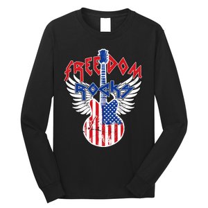 Freedom Rocks 4th Of July Patriotic Usa Flag Rock Guitar Long Sleeve Shirt