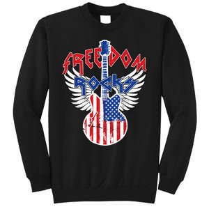 Freedom Rocks 4th Of July Patriotic Usa Flag Rock Guitar Sweatshirt