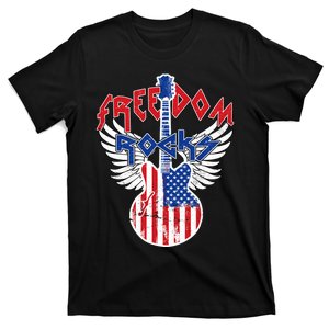 Freedom Rocks 4th Of July Patriotic Usa Flag Rock Guitar T-Shirt