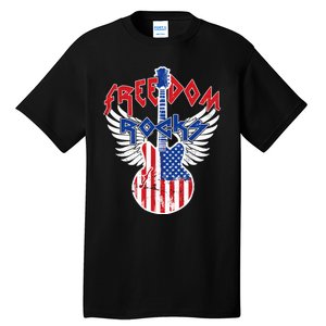 Freedom Rocks 4th Of July Patriotic Usa Flag Rock Guitar Tall T-Shirt