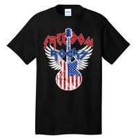 Freedom Rocks 4th Of July Patriotic Usa Flag Rock Guitar Tall T-Shirt