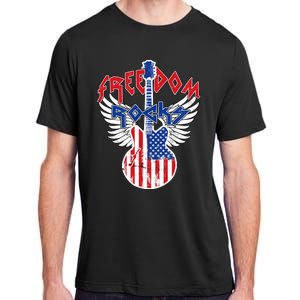 Freedom Rocks 4th Of July Patriotic Usa Flag Rock Guitar Adult ChromaSoft Performance T-Shirt