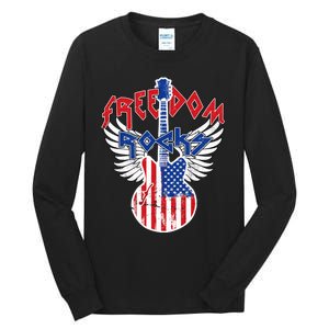 Freedom Rocks 4th Of July Patriotic Usa Flag Rock Guitar Tall Long Sleeve T-Shirt