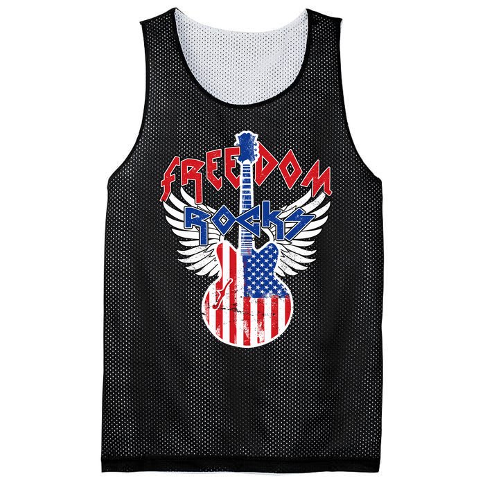 Freedom Rocks 4th Of July Patriotic Usa Flag Rock Guitar Mesh Reversible Basketball Jersey Tank