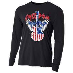 Freedom Rocks 4th Of July Patriotic Usa Flag Rock Guitar Cooling Performance Long Sleeve Crew