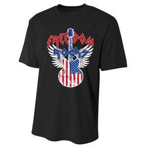 Freedom Rocks 4th Of July Patriotic Usa Flag Rock Guitar Performance Sprint T-Shirt