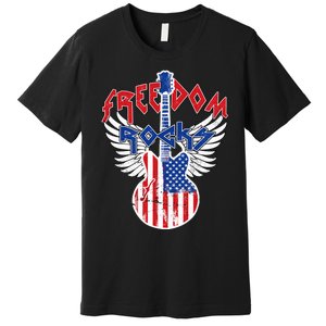 Freedom Rocks 4th Of July Patriotic Usa Flag Rock Guitar Premium T-Shirt