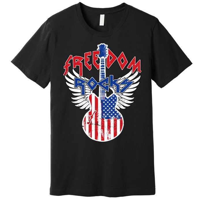 Freedom Rocks 4th Of July Patriotic Usa Flag Rock Guitar Premium T-Shirt