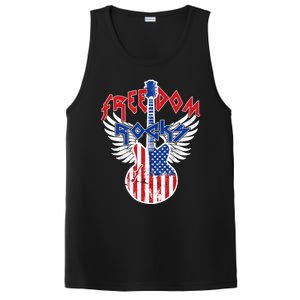 Freedom Rocks 4th Of July Patriotic Usa Flag Rock Guitar PosiCharge Competitor Tank