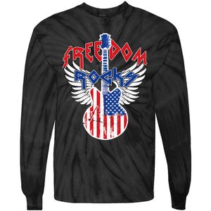 Freedom Rocks 4th Of July Patriotic Usa Flag Rock Guitar Tie-Dye Long Sleeve Shirt