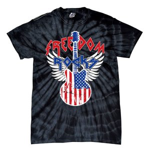 Freedom Rocks 4th Of July Patriotic Usa Flag Rock Guitar Tie-Dye T-Shirt