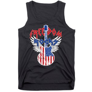 Freedom Rocks 4th Of July Patriotic Usa Flag Rock Guitar Tank Top