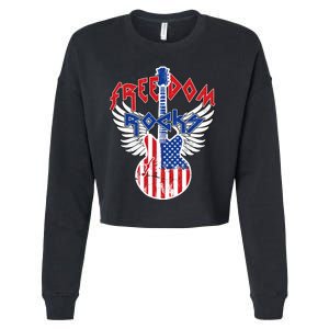 Freedom Rocks 4th Of July Patriotic Usa Flag Rock Guitar Cropped Pullover Crew