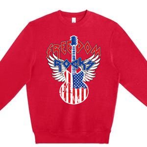 Freedom Rocks 4th Of July Patriotic Usa Flag Rock Guitar Premium Crewneck Sweatshirt